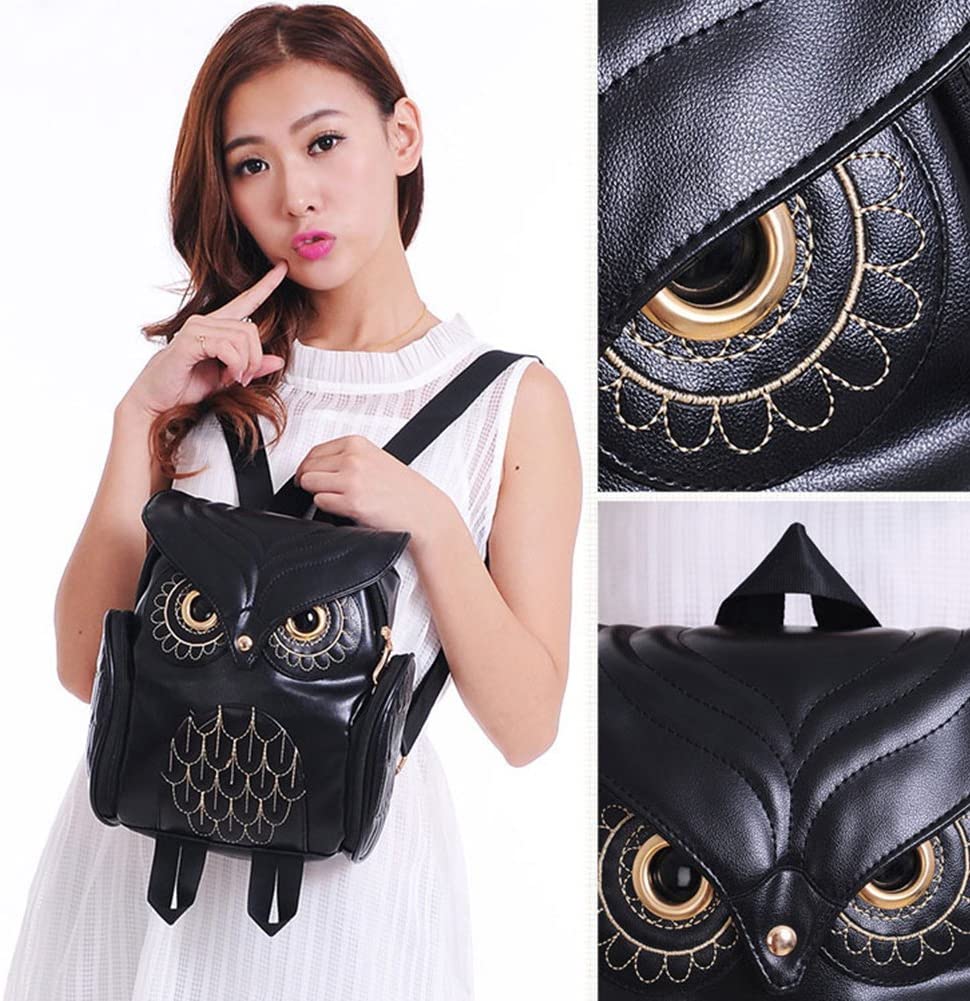 Sac à dos femme en simili-cuir avec motif chouette et plusieurs poches
