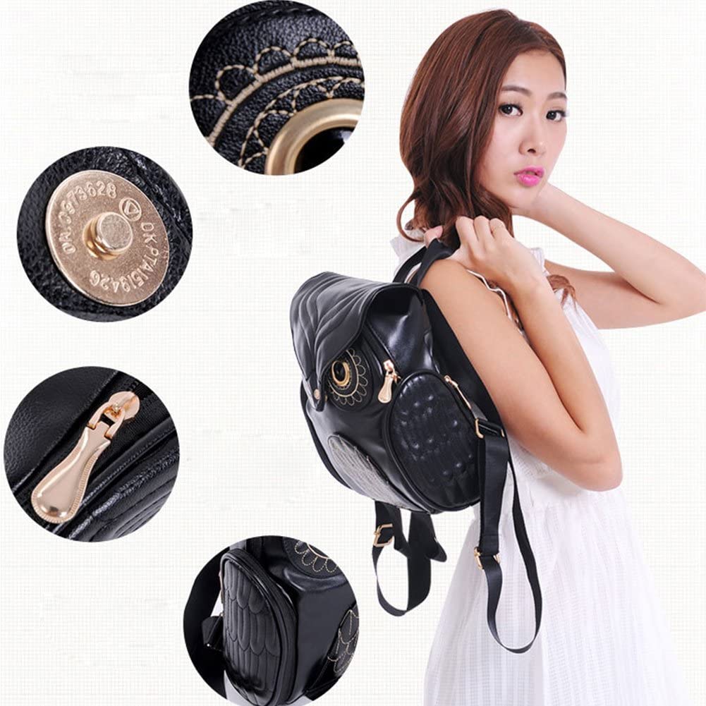 Sac à dos femme en simili-cuir avec motif chouette et plusieurs poches