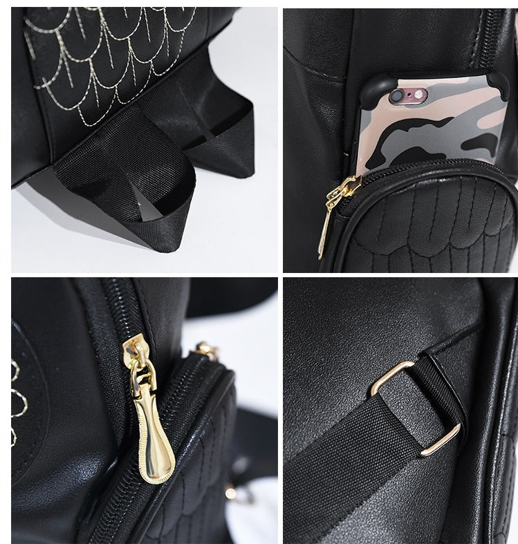 Sac à dos femme en simili-cuir avec motif chouette et plusieurs poches