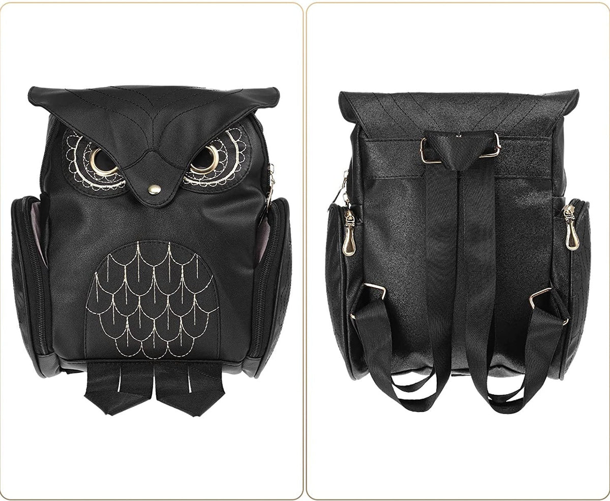 Sac à dos femme en simili-cuir avec motif chouette et plusieurs poches