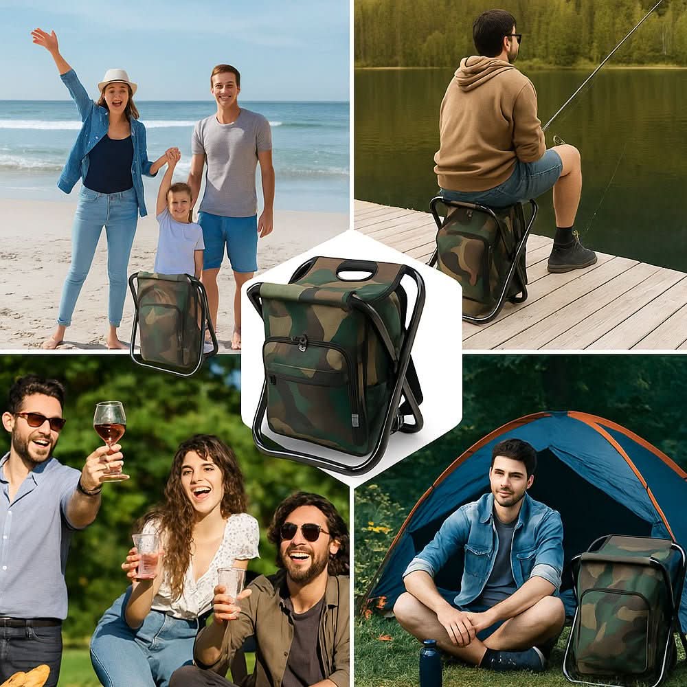 Sac à dos mixte avec siège pliant et compartiment isotherme