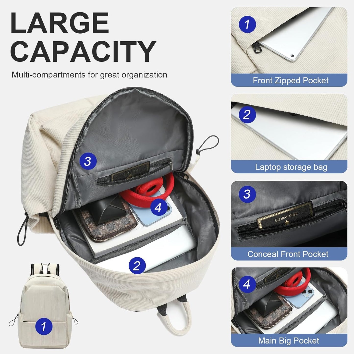 Sac à dos ordinateur et de voyage léger et déperlant avec compartiments bien organisés