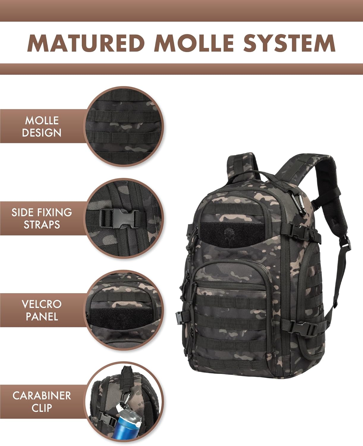 Sac à dos tactique mixte 35 L - système Molle et poche pour ordinateur portable