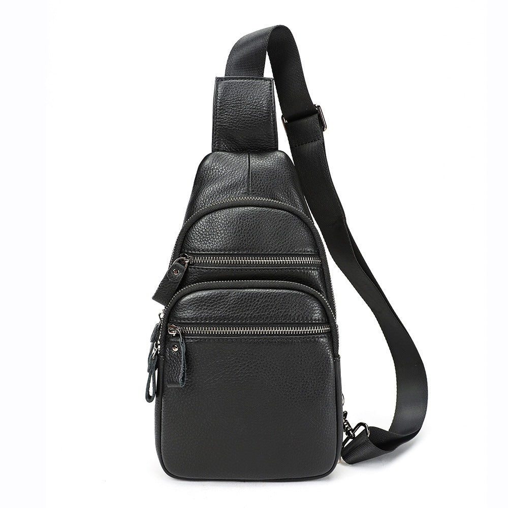 Sac bandoulière en cuir avec multiples poches zippées et sangle réglable