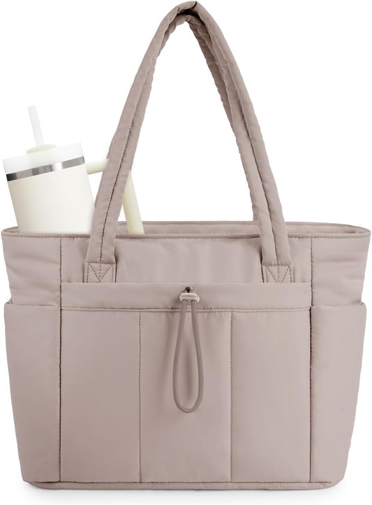 Sac cabas matelassé doudoune avec compartiment ordinateur et porte-gobelet