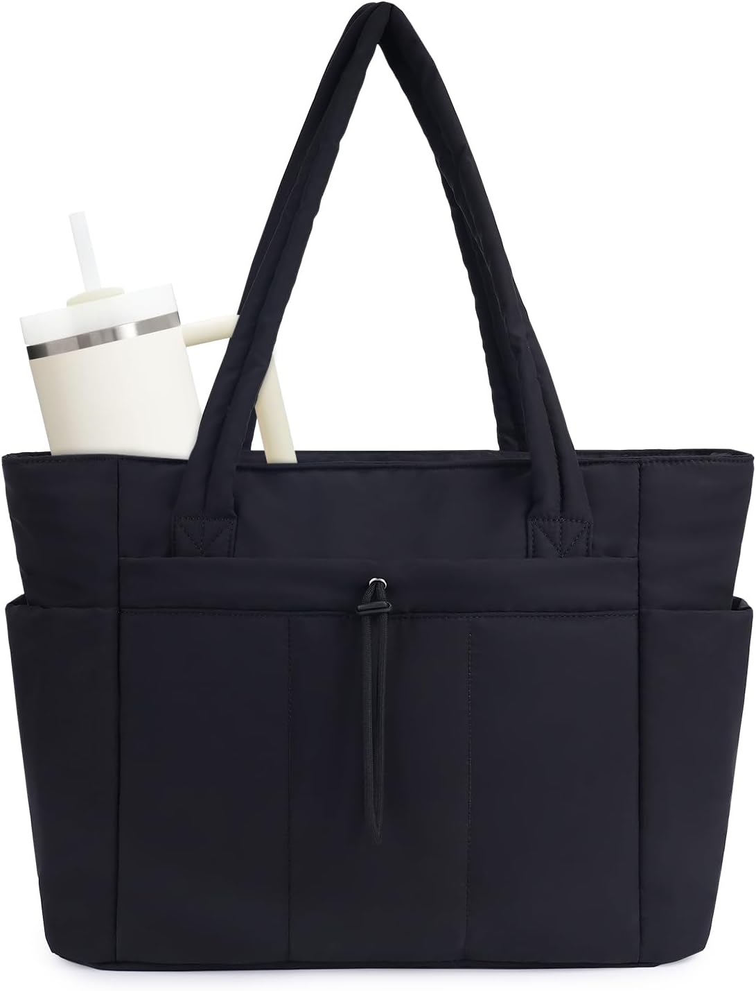 Sac cabas matelassé doudoune avec compartiment ordinateur et porte-gobelet