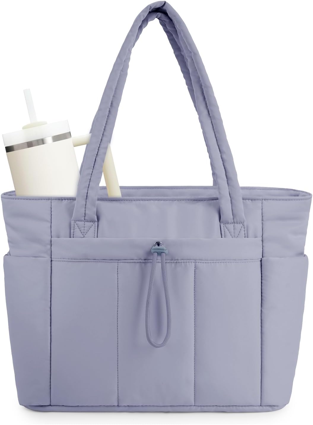 Sac cabas matelassé doudoune avec compartiment ordinateur et porte-gobelet