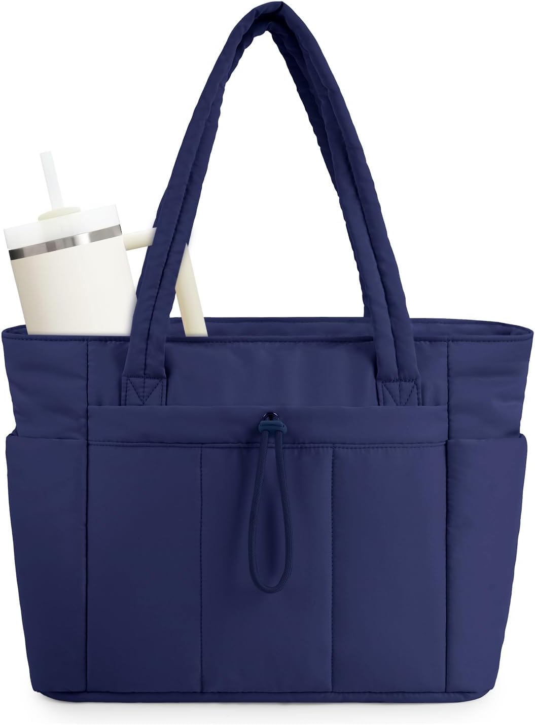 Sac cabas matelassé doudoune avec compartiment ordinateur et porte-gobelet