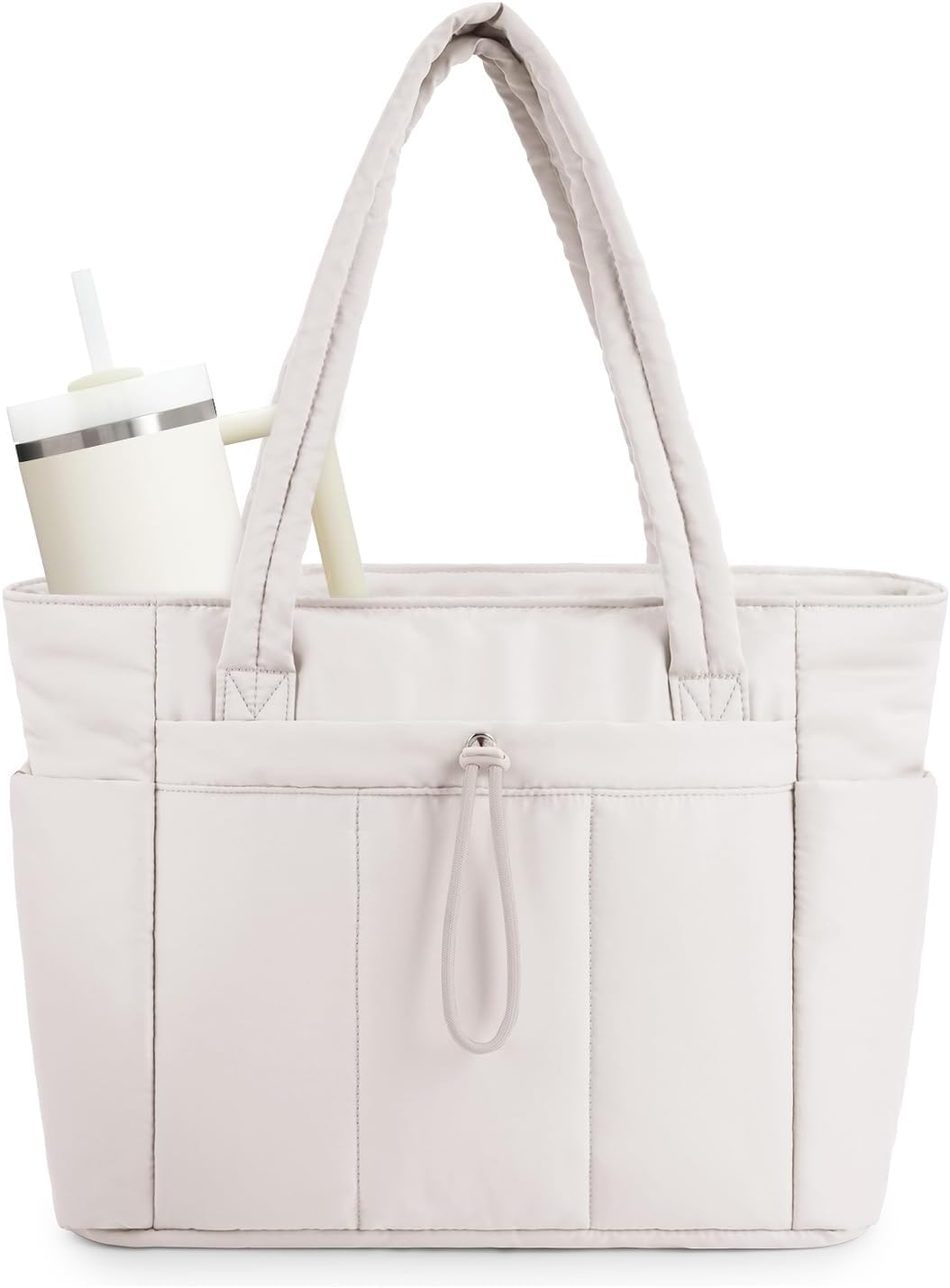 Sac cabas matelassé doudoune avec compartiment ordinateur et porte-gobelet