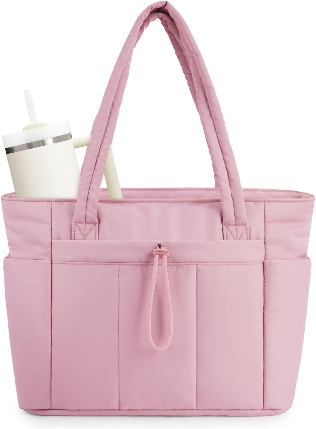 Sac cabas matelassé doudoune avec compartiment ordinateur et porte-gobelet