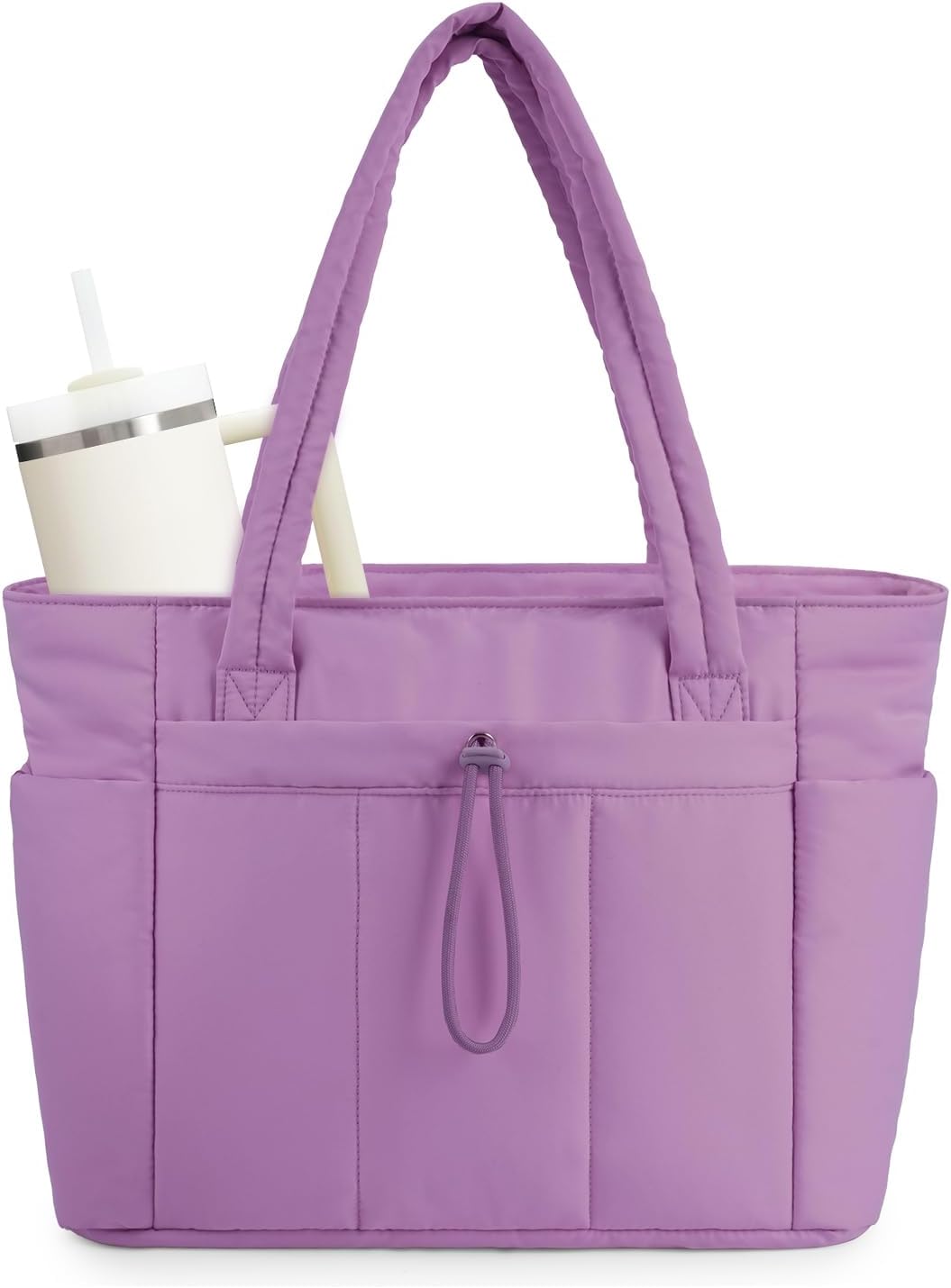 Sac cabas matelassé doudoune avec compartiment ordinateur et porte-gobelet