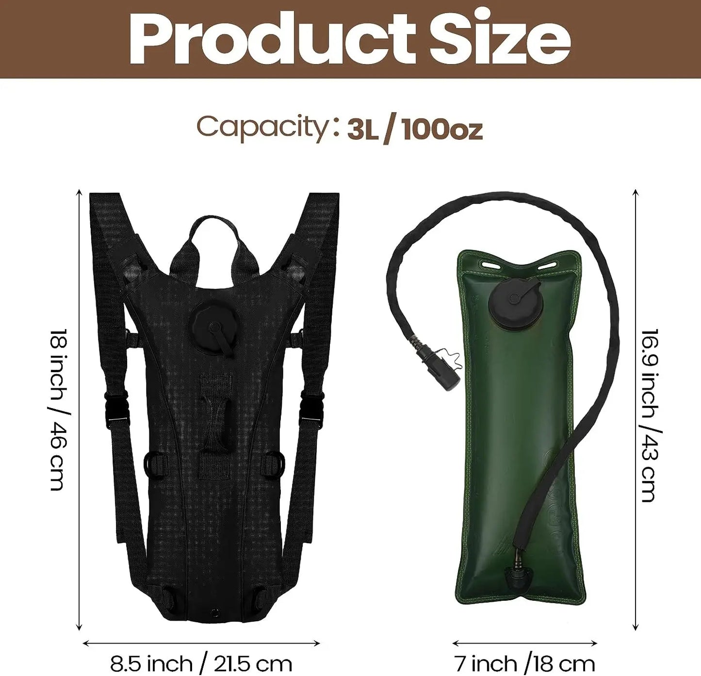 Sac d'hydratation tactique avec poche à eau de 3 L