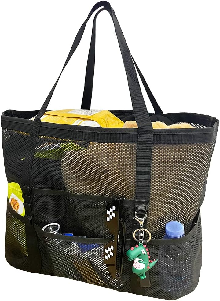 Sac de plage pliable en maille à 9 poches pour sorties en famille