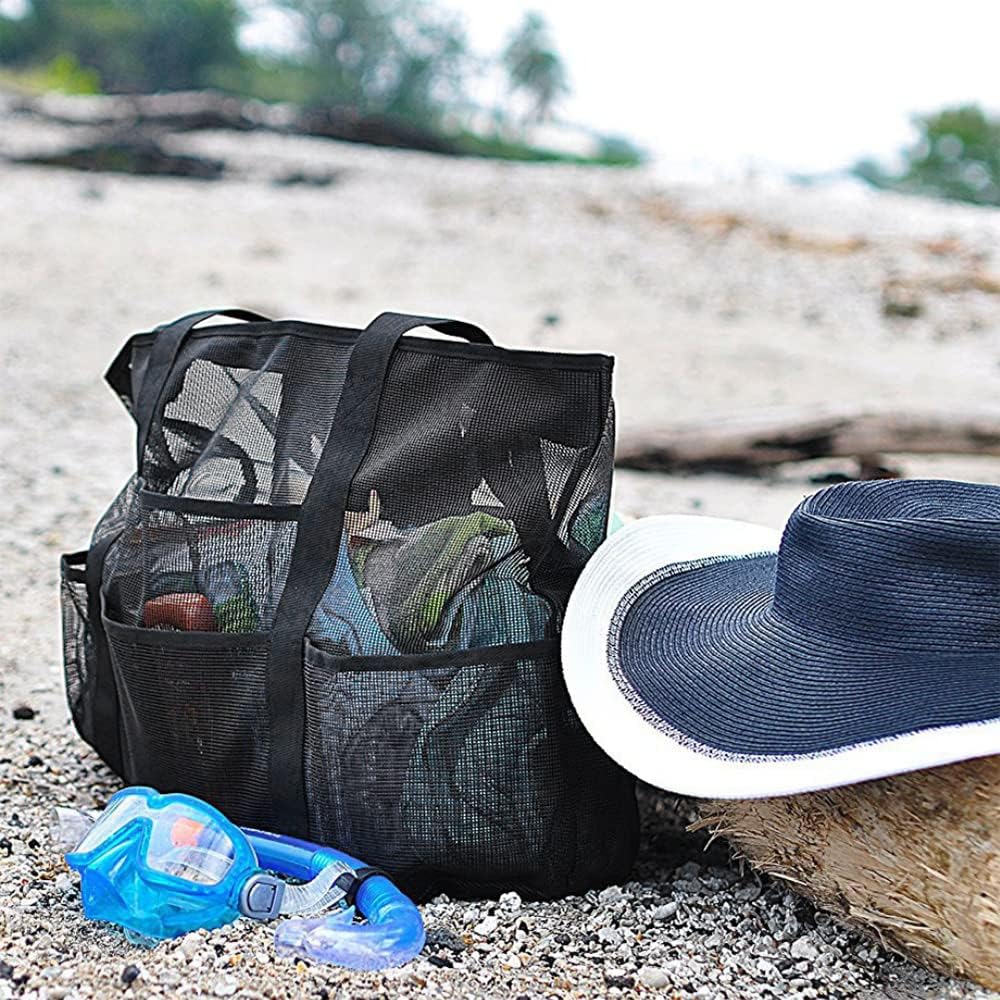 Sac de plage pliable en maille à 9 poches pour sorties en famille