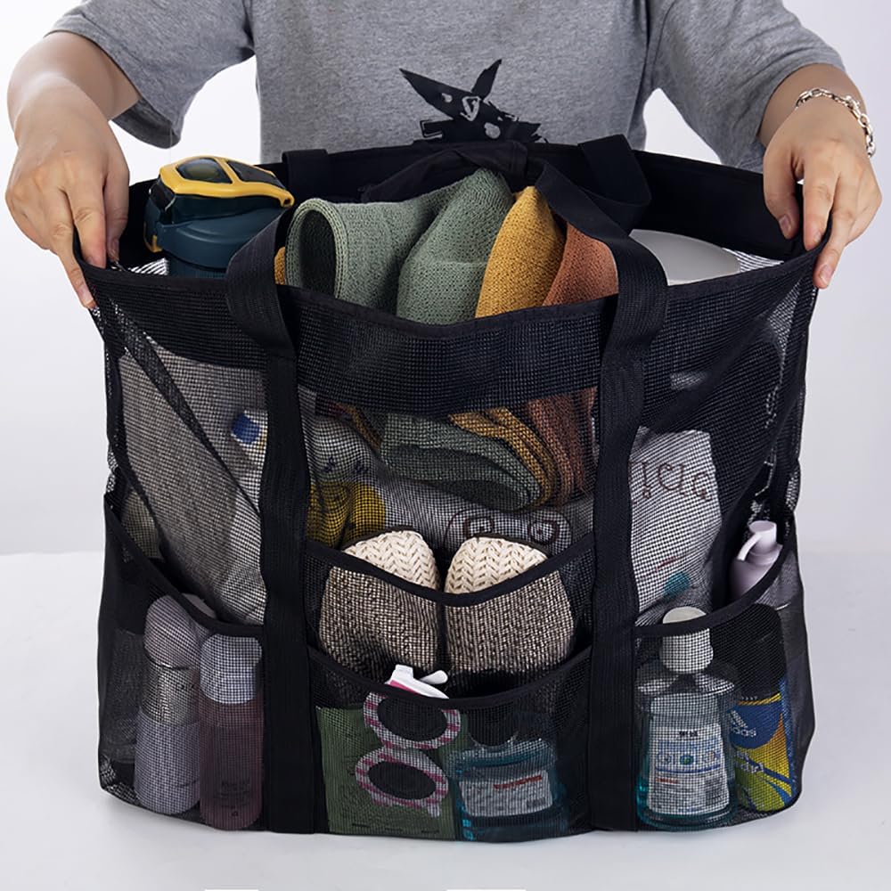 Sac de plage pliable en maille à 9 poches pour sorties en famille