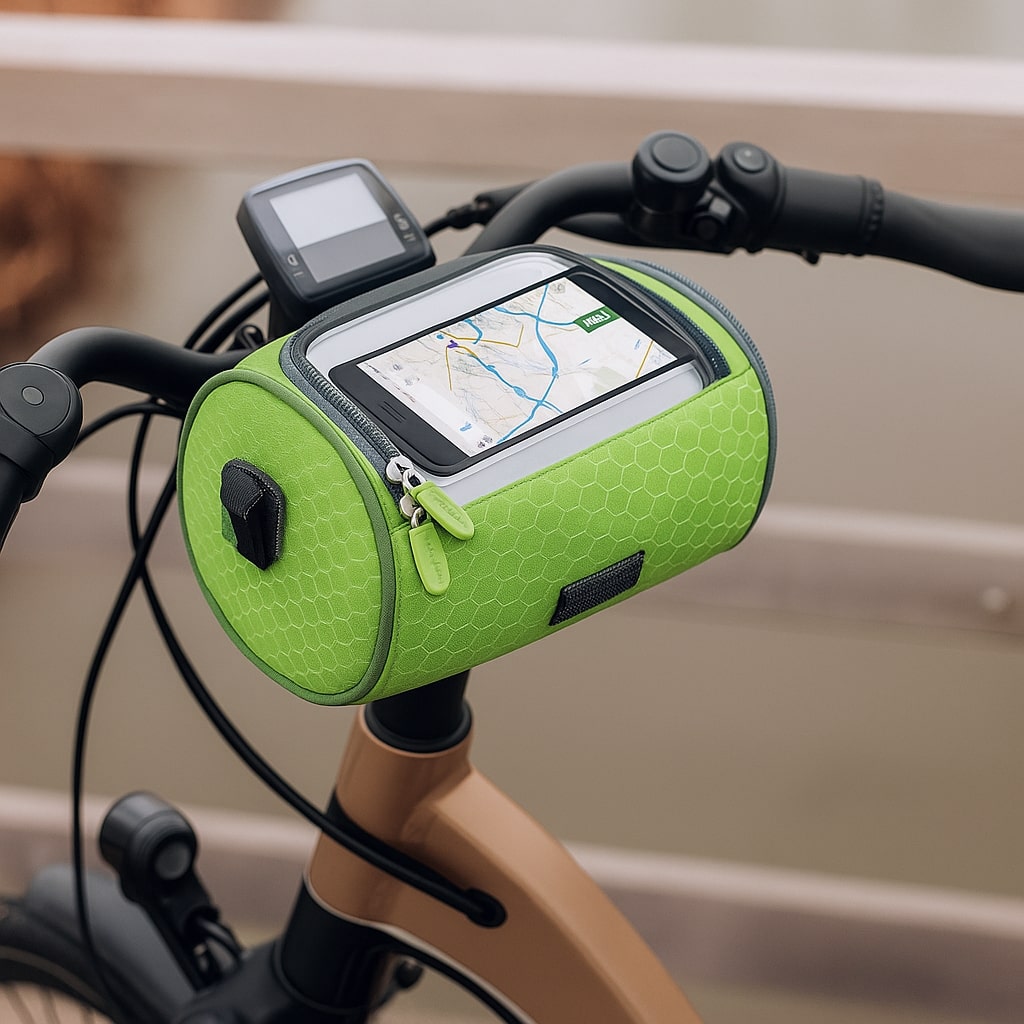 Sacoche de vélo compatible écran tactile avec système d'attache velcro universel