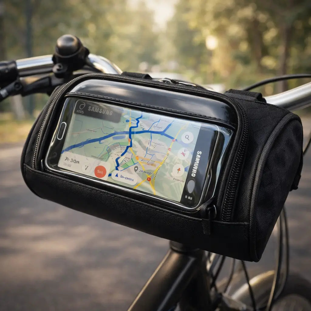 Sacoche de vélo compatible écran tactile avec système d'attache velcro universel