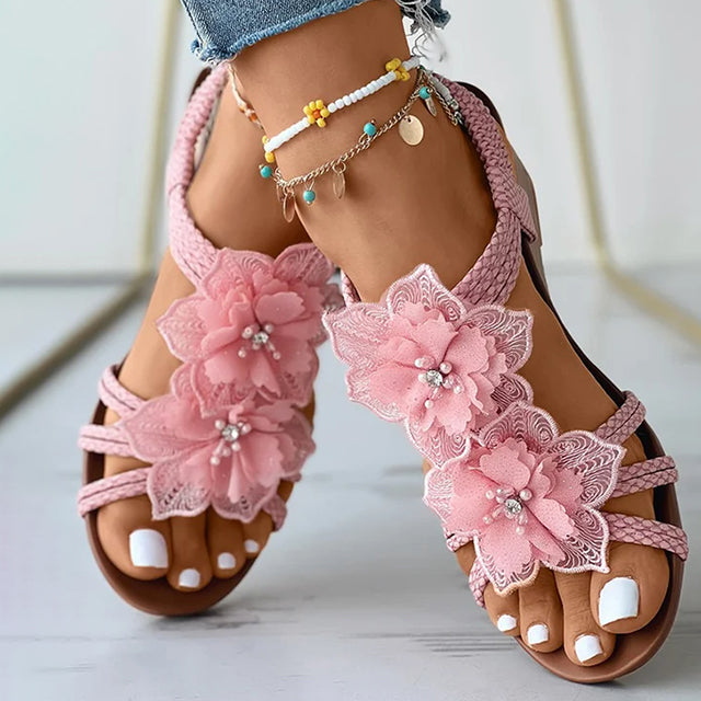 Sandales compensées à décoration florale