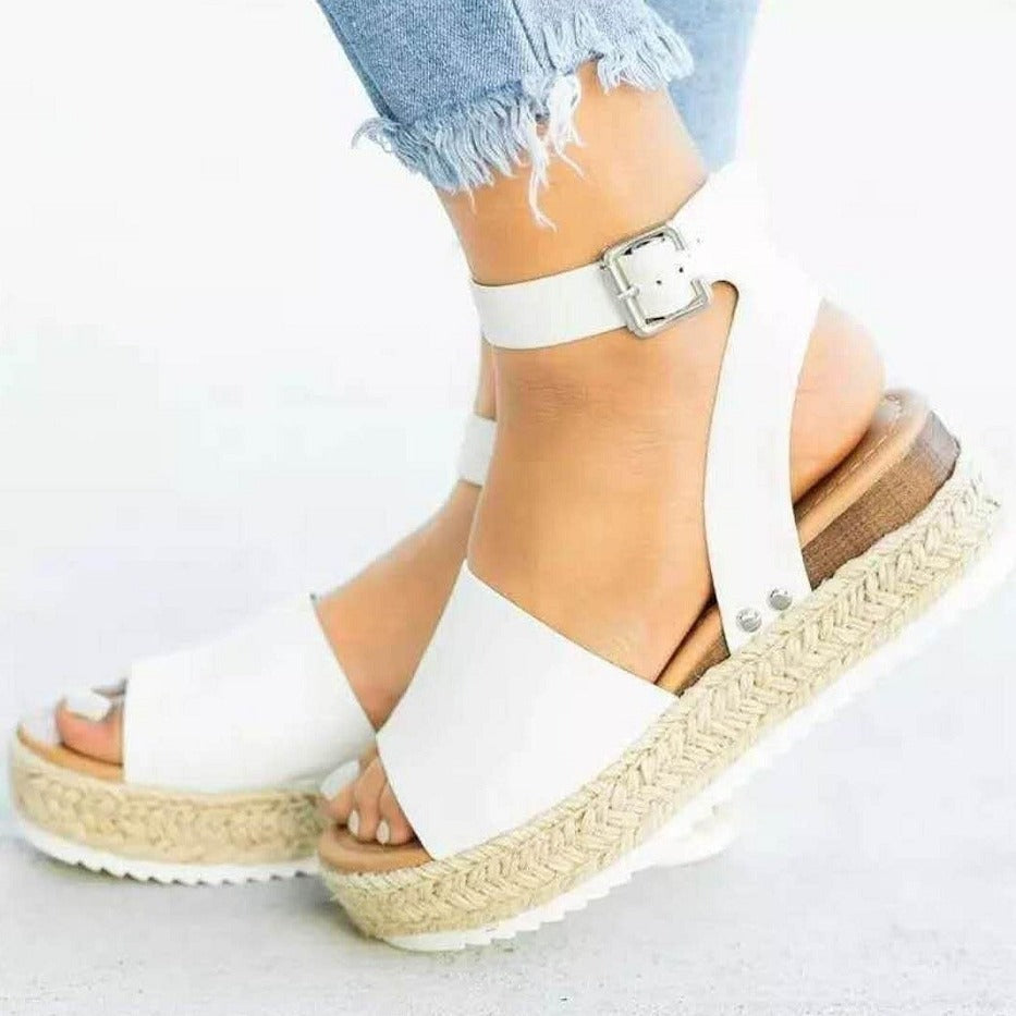 Sandales compensées à jute pour femme