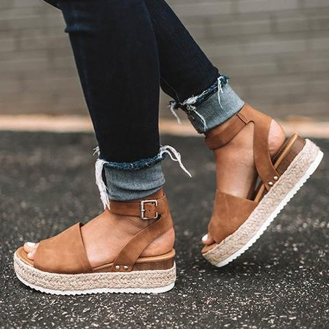 Sandales compensées à jute pour femme