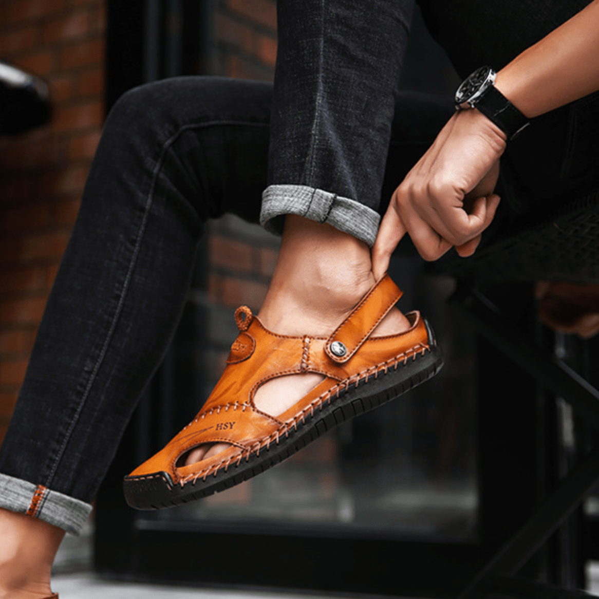 Sandales en cuir respirant pour homme