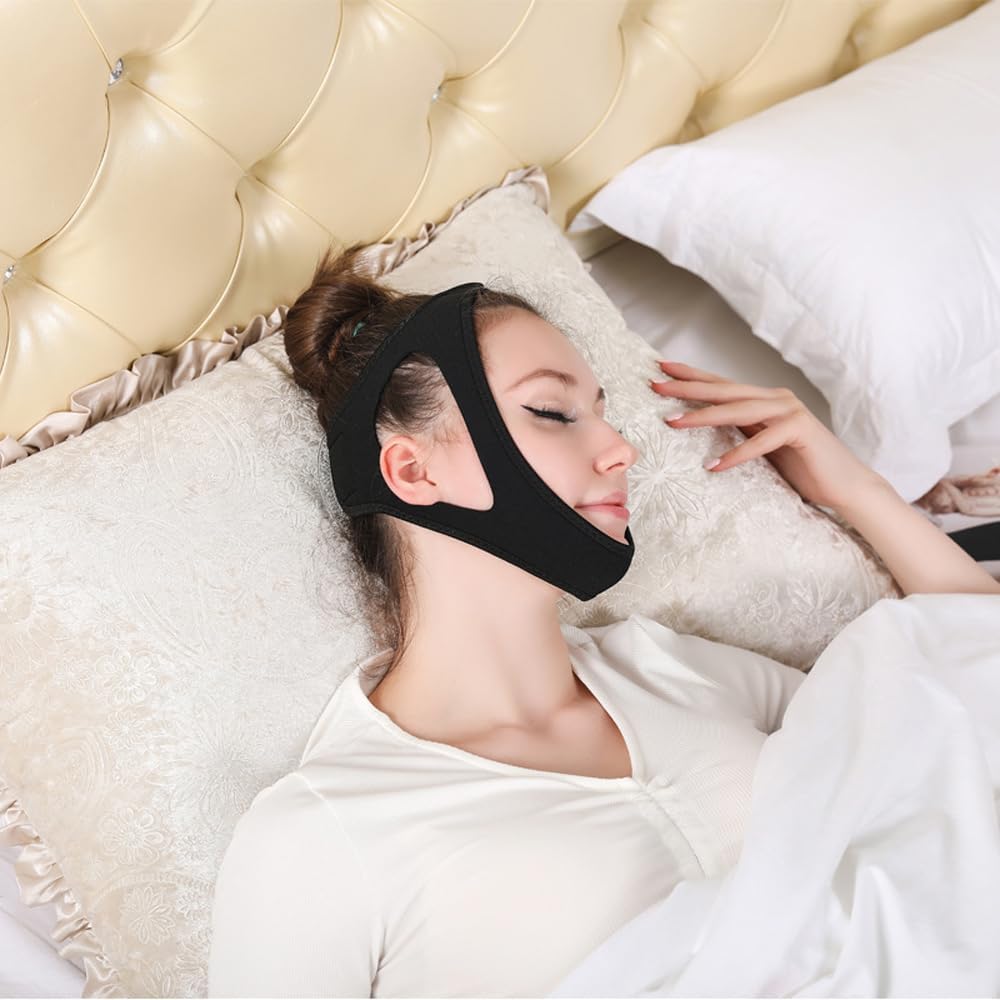Sangle anti-ronflement pour le menton en néoprène respirant – Réduit les ronflements et offre un sommeil nocturne confortable