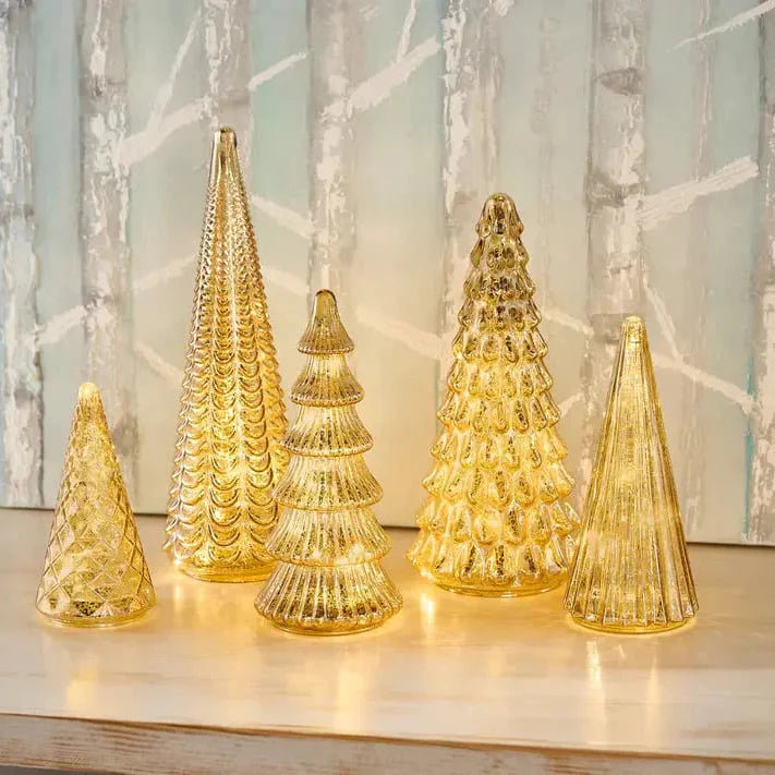 Sapins de Noël soufflés à la main en verre rempli de gaz avec éclairage LED chaleureux