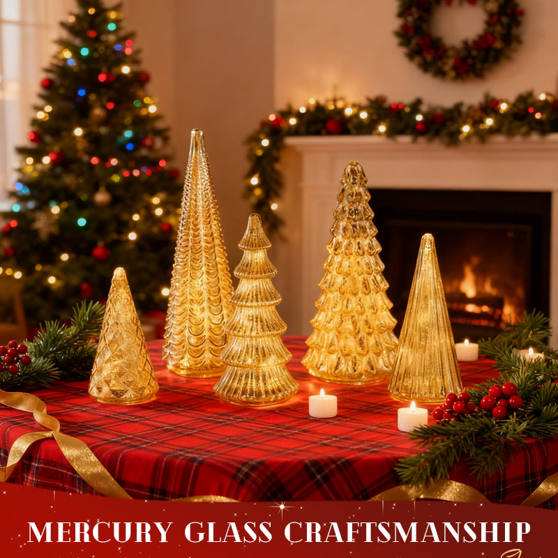 Sapins de Noël soufflés à la main en verre rempli de gaz avec éclairage LED chaleureux