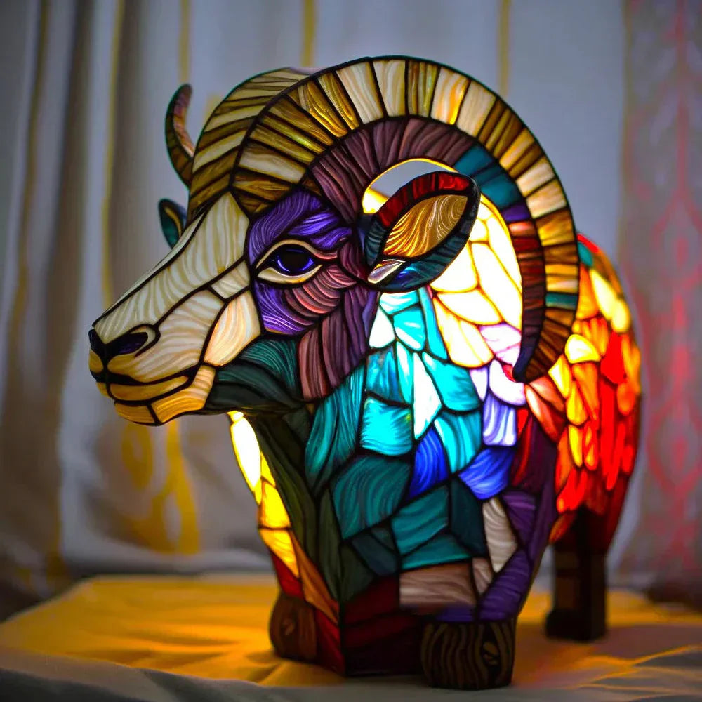 Sculptural Glass Lamp with Animal Motifs in Subtle Light
