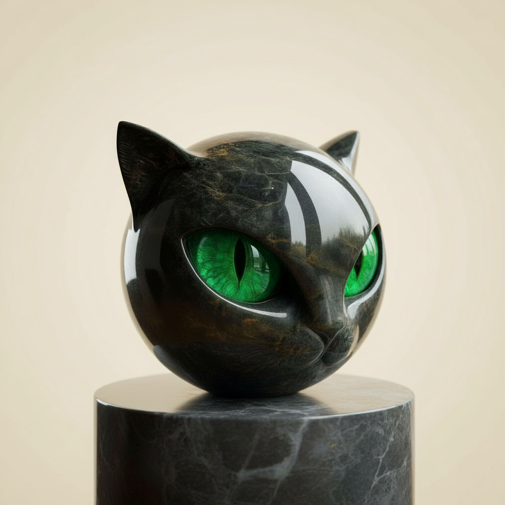 Sculpture artistique féerique d'une tête de chat noir