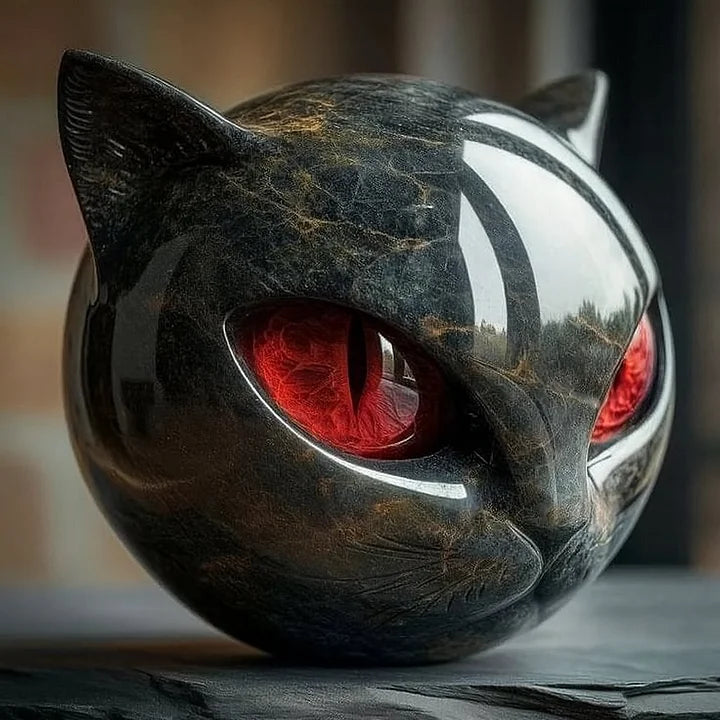 Sculpture artistique féerique d'une tête de chat noir