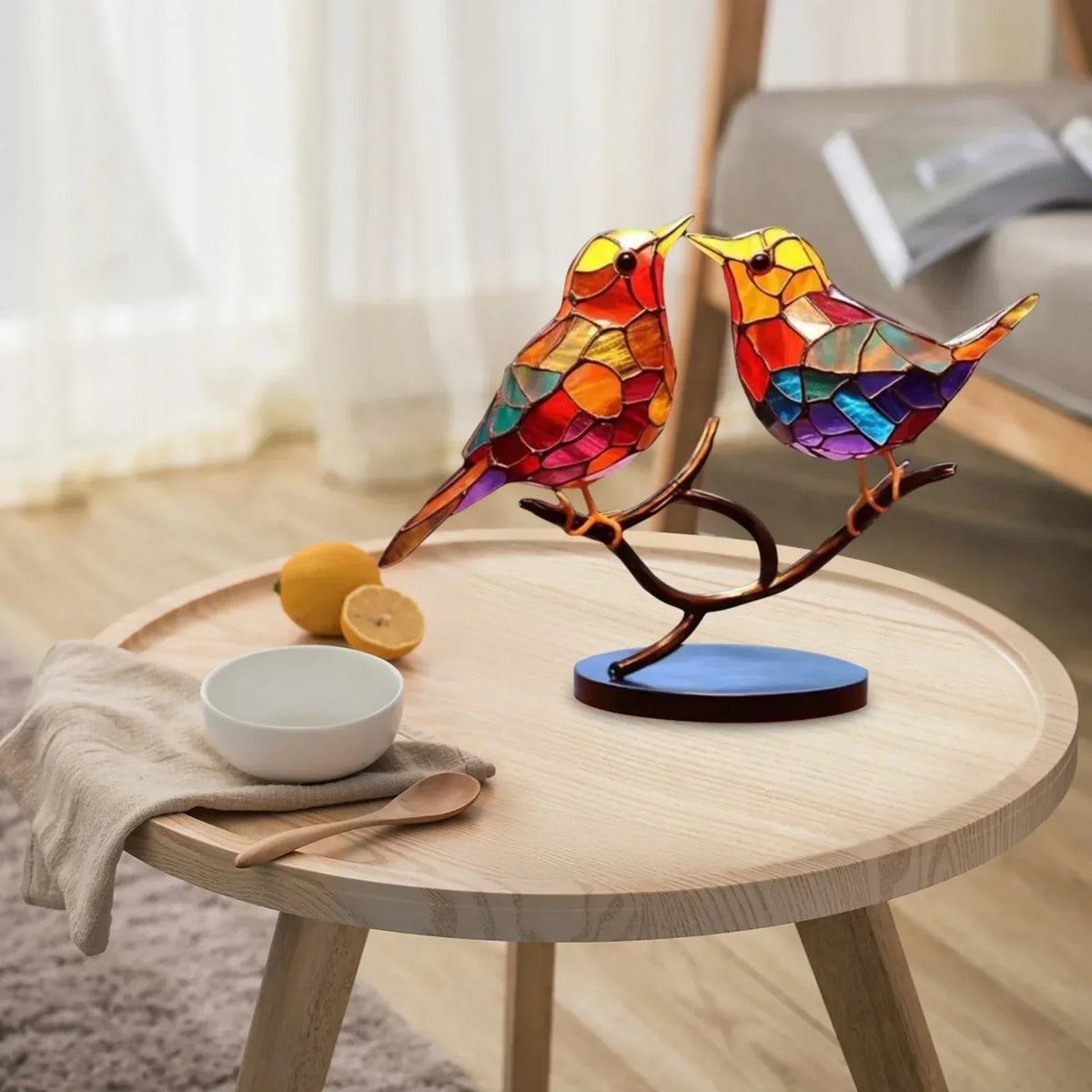 Sculpture oiseaux en acrylique sur branche – décoration artistique élégante pour la maison