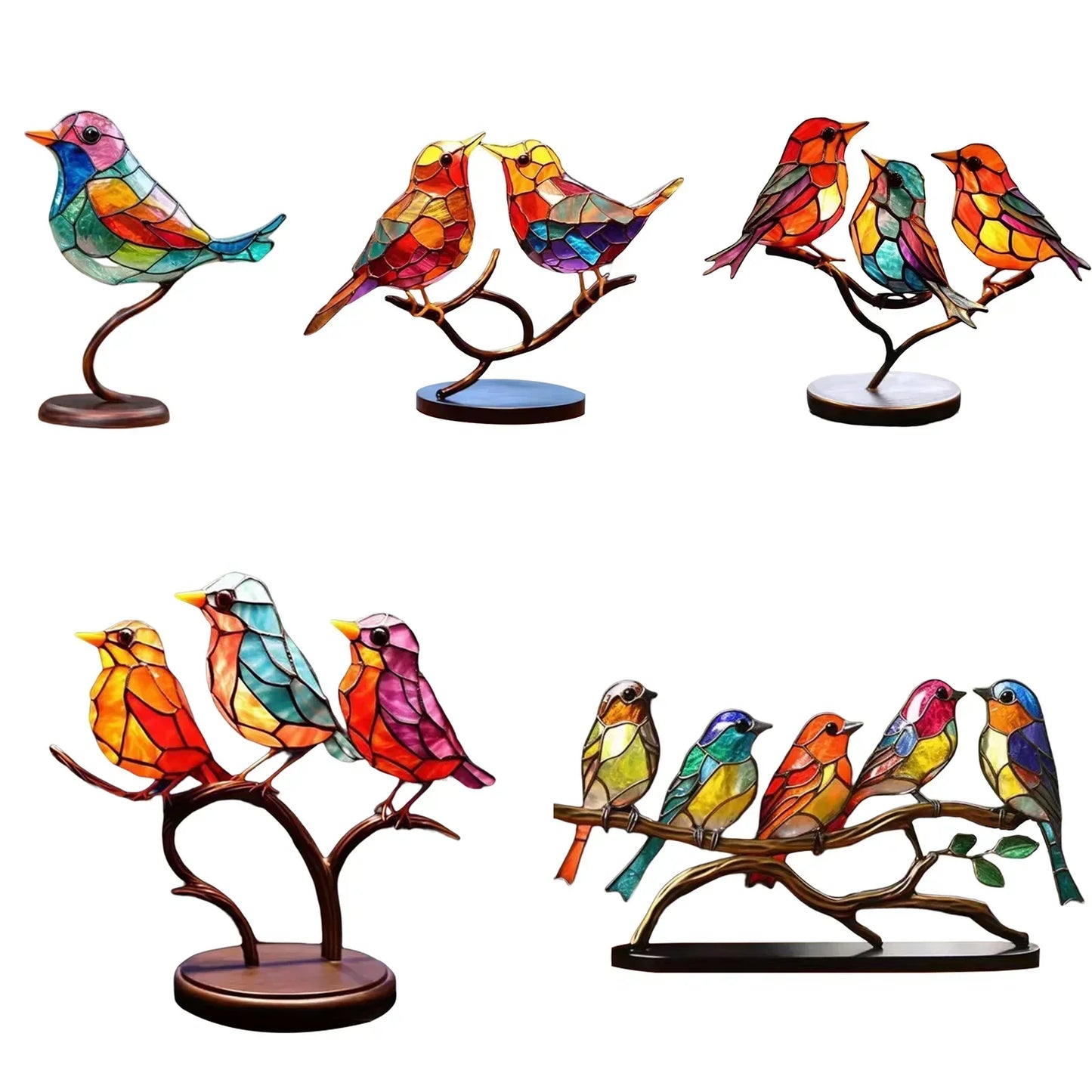 Sculpture oiseaux en acrylique sur branche – décoration artistique élégante pour la maison