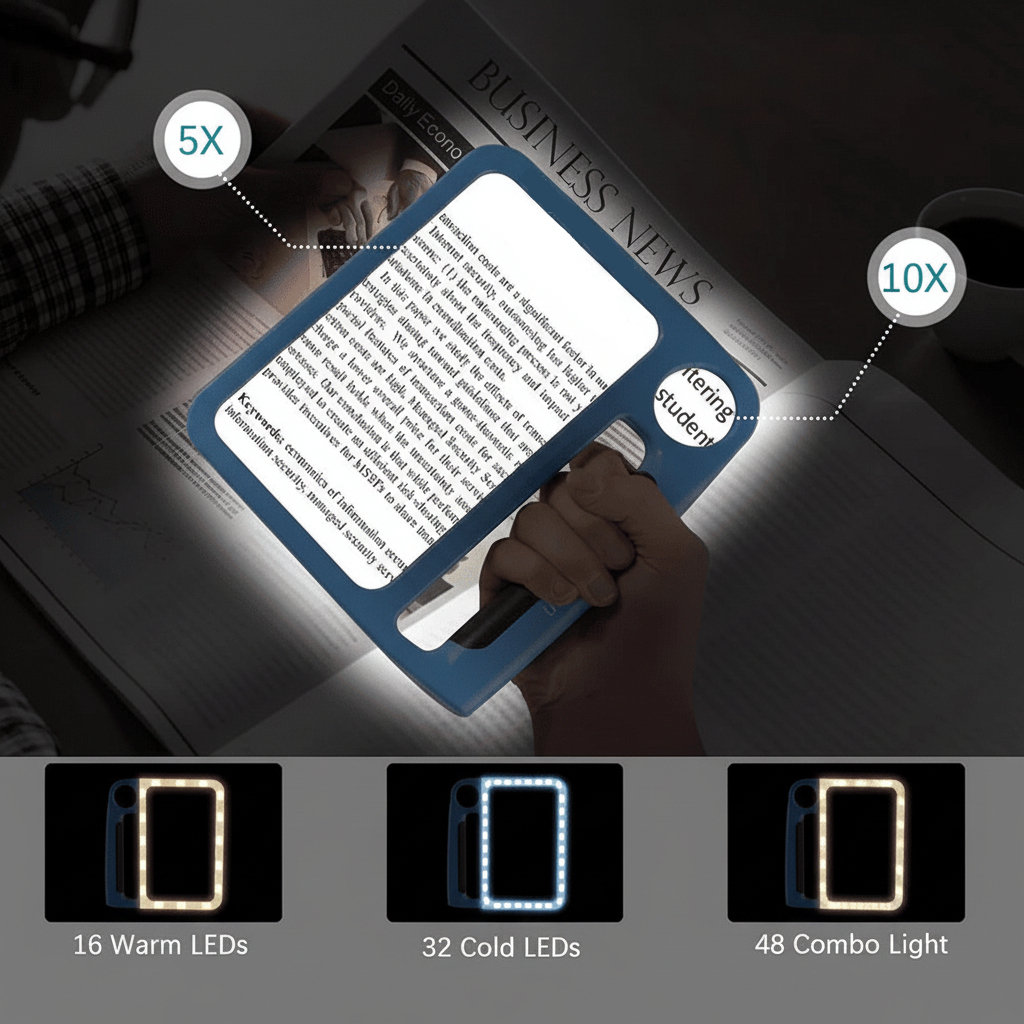SEHKOMFORT – Handle magnifier with LED & 5x/10x magnification for clear reading