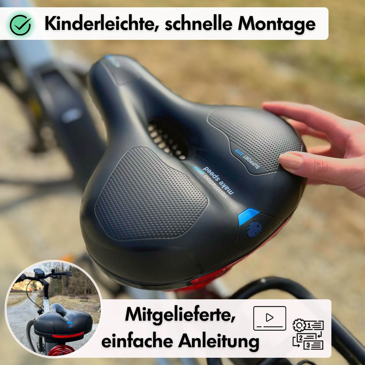 Selle de vélo à mousse mémoire anti-pression | Noir