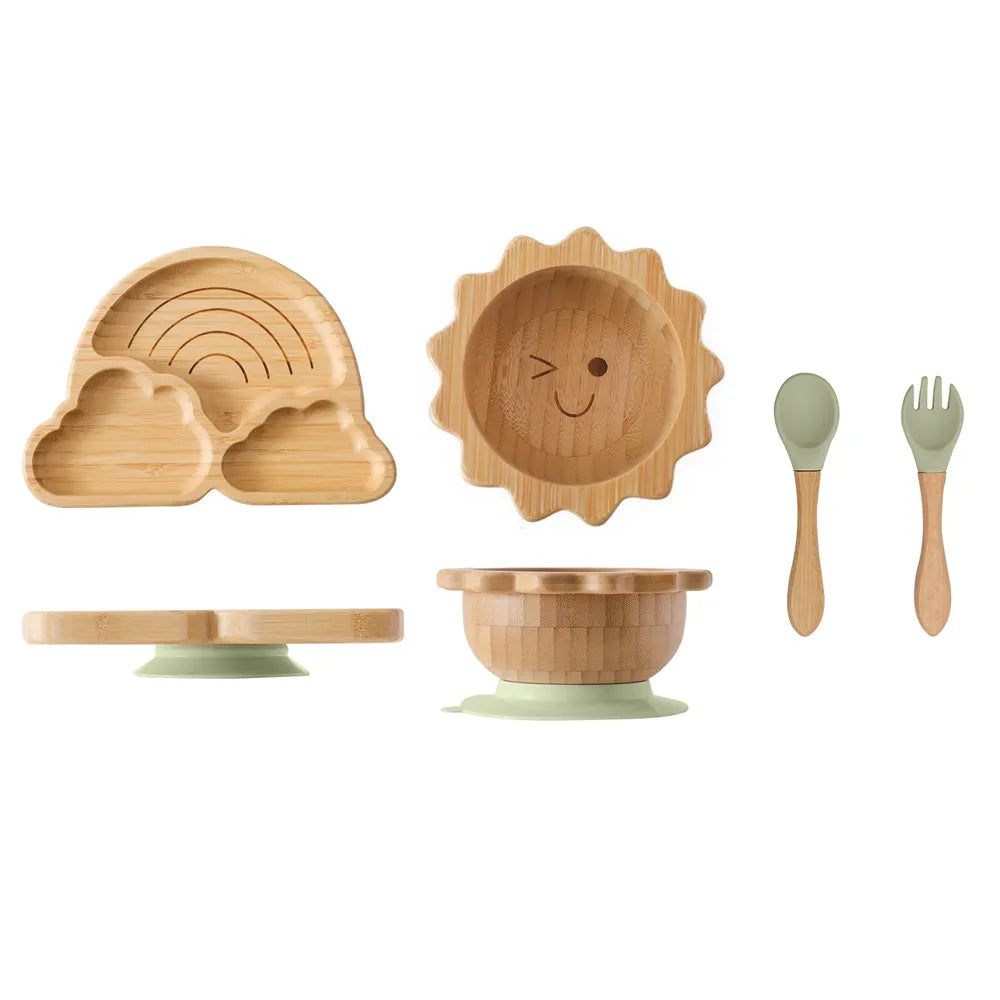 Service de vaisselle en bambou avec ventouses pour bébé – bols et assiettes pour tout-petit sûrs et élégants