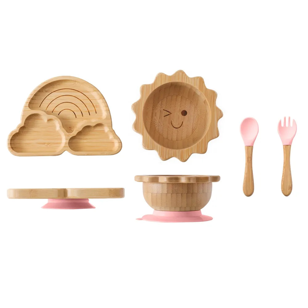 Service de vaisselle en bambou avec ventouses pour bébé – bols et assiettes pour tout-petit sûrs et élégants