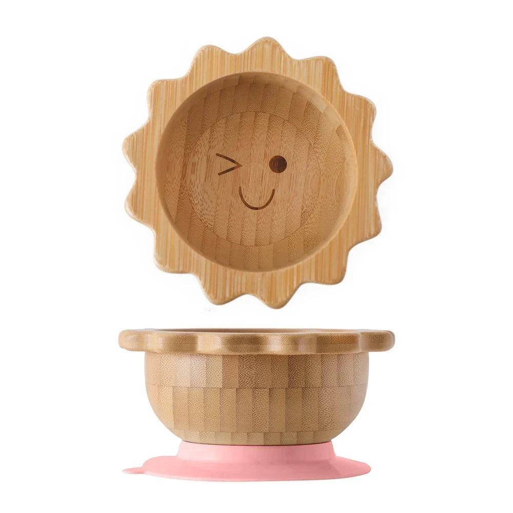 Service de vaisselle en bambou avec ventouses pour bébé – bols et assiettes pour tout-petit sûrs et élégants