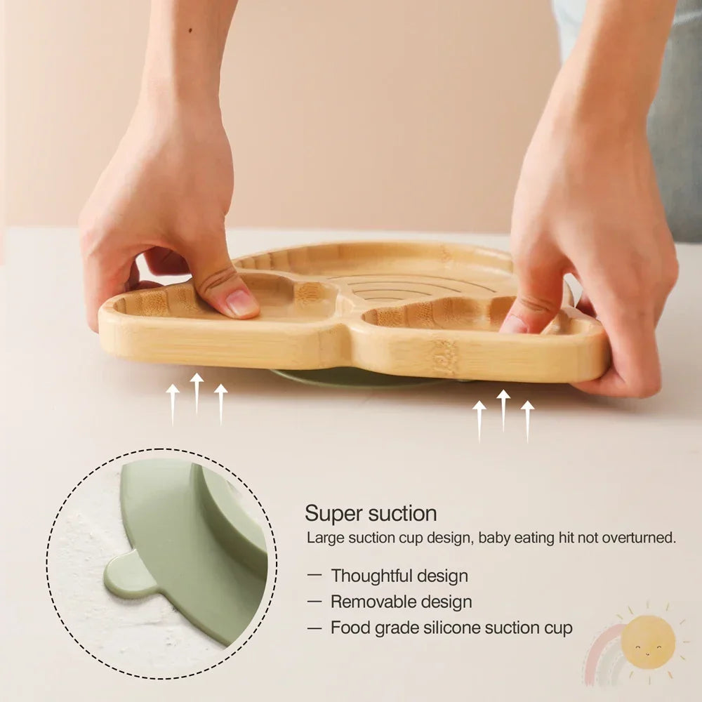 Service de vaisselle en bambou avec ventouses pour bébé – bols et assiettes pour tout-petit sûrs et élégants