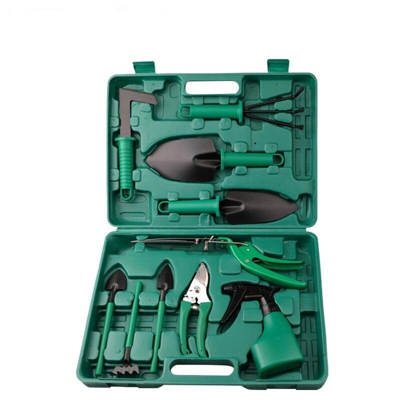 Set d'outils de jardinage en acier inoxydable avec mallette de rangement, 10 pièces