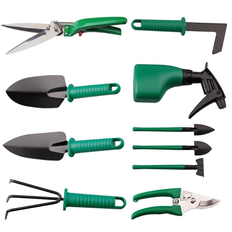 Set d'outils de jardinage en acier inoxydable avec mallette de rangement, 10 pièces