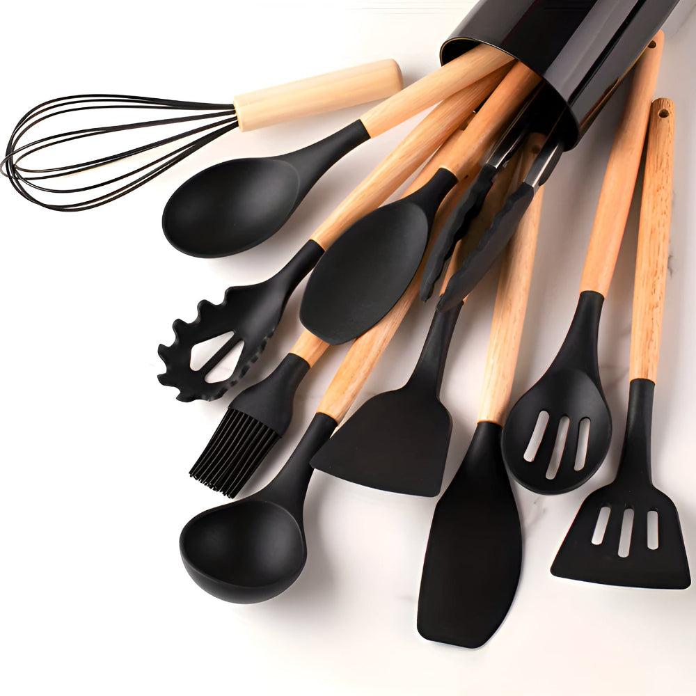 Set d'ustensiles de cuisine en silicone résistant à la chaleur, 12 pièces