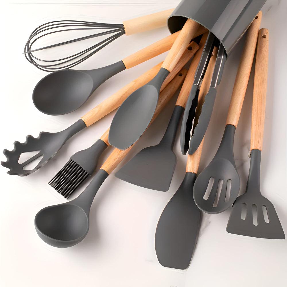 Set d'ustensiles de cuisine en silicone résistant à la chaleur, 12 pièces