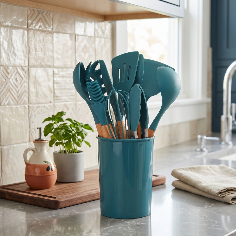 Set d'ustensiles de cuisine en silicone résistant à la chaleur, 12 pièces