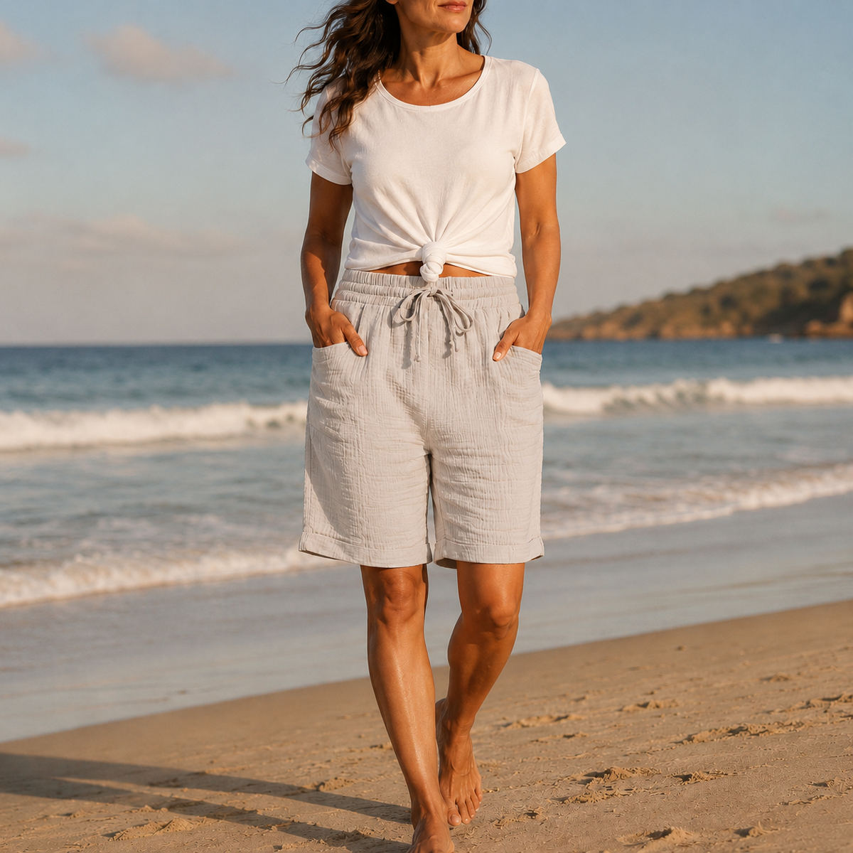Short bermuda froissé à taille coulissante et poches