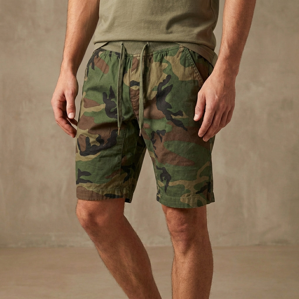 Short cargo camouflage homme – Short utilitaire longueur genou avec ceinture ajustable