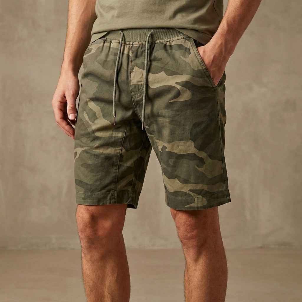 Short cargo camouflage homme – Short utilitaire longueur genou avec ceinture ajustable