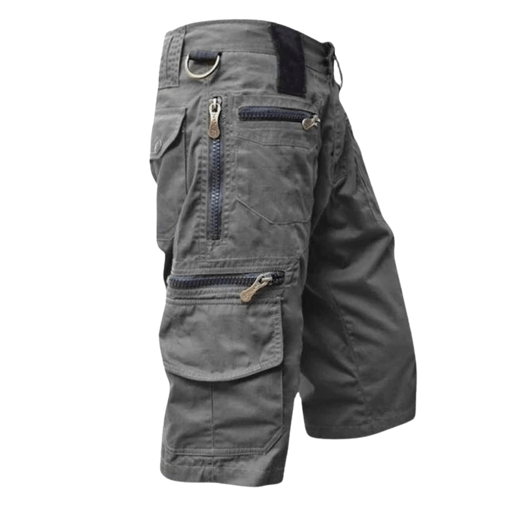 Short cargo en coton avec poches zippées et ceinture élastiquée