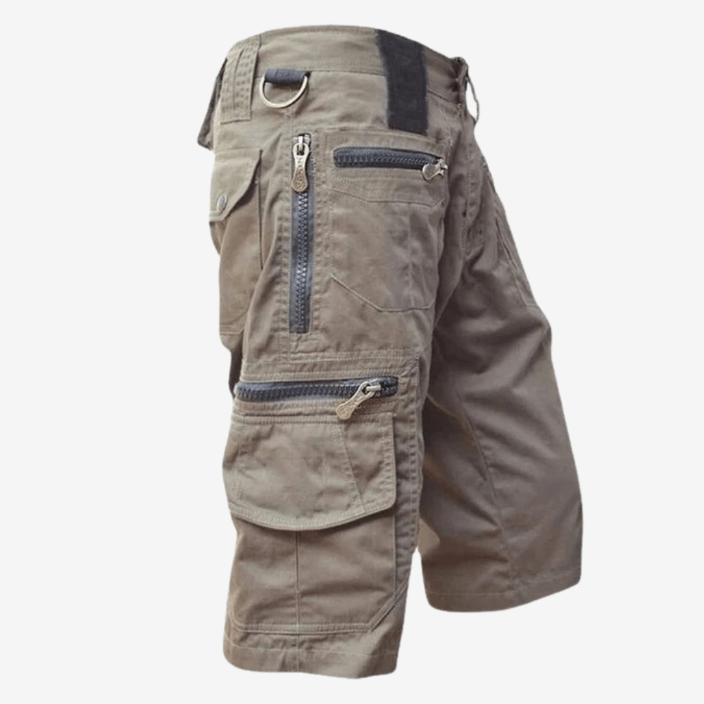 Short cargo en coton avec poches zippées et ceinture élastiquée