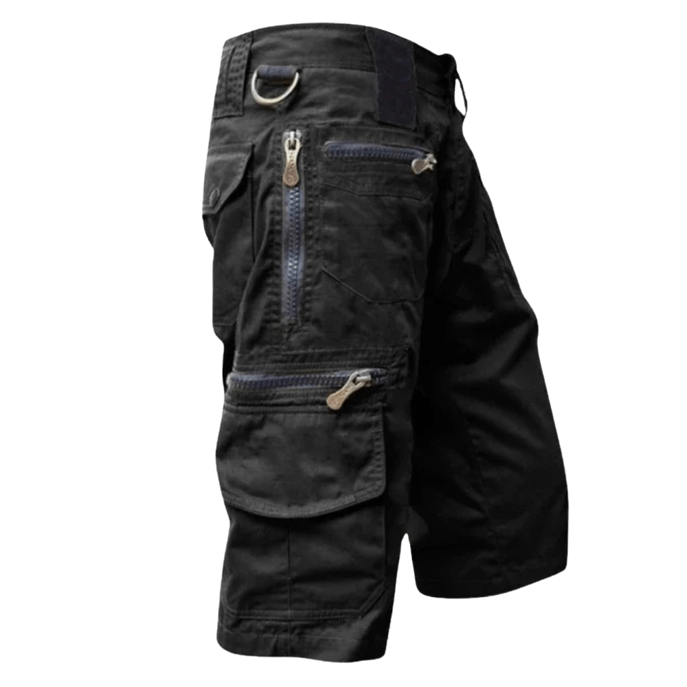 Short cargo en coton avec poches zippées et ceinture élastiquée
